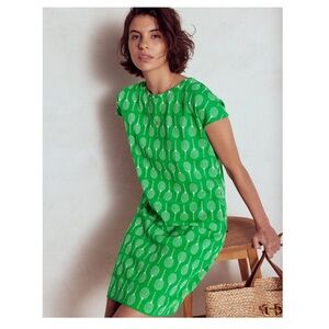 Boden Women's Leah Jersey T-shirt Dress in Rich Emerald, Tennis Print